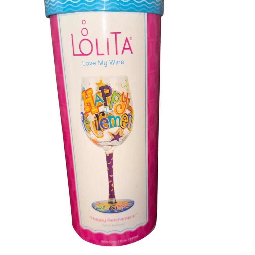 Lolita Multicolor "Happy Retirement" Wine Glass with Pink Accents